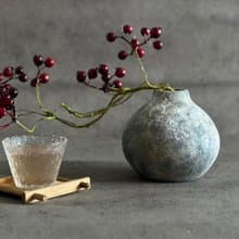 花器/桌上型擺件/灰圓陶瓷/交換禮物/植物