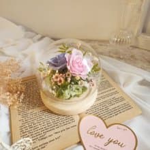 小鳥依人清新款 玻璃花鐘 永生花水晶球 永生花小夜燈 生日禮物