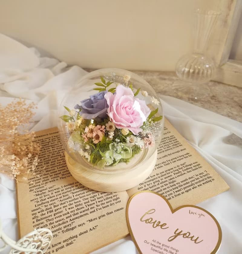 小鳥依人清新款 玻璃花鐘 永生花水晶球 永生花小夜燈 生日禮物