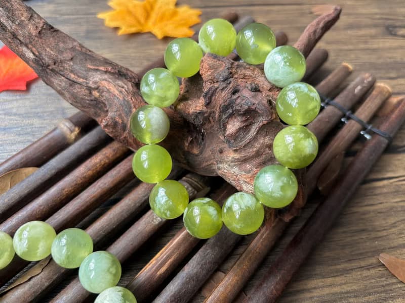 【一物一圖】天然 16mm 青提奶蓋 岫玉 手鍊