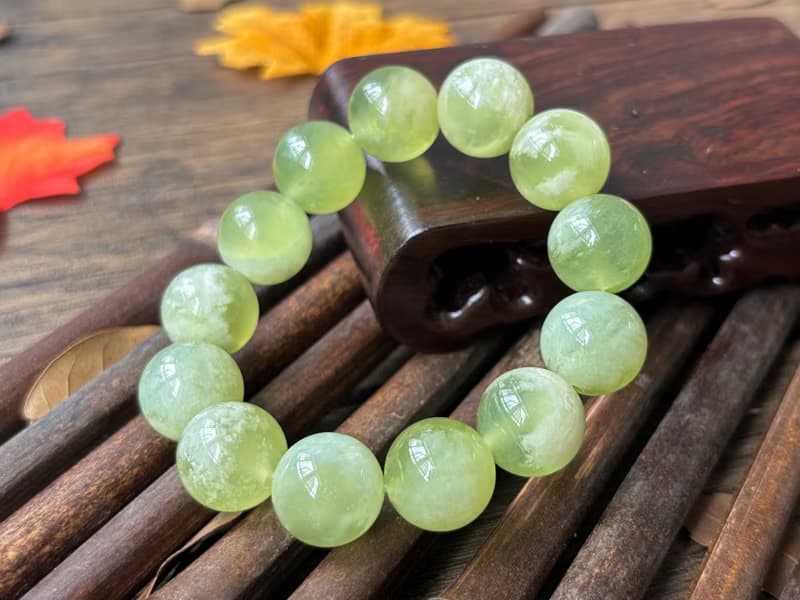 【一物一圖】天然 16mm 青提奶蓋 岫玉 手鍊