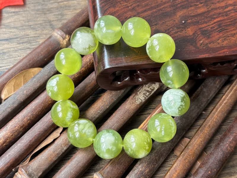 【一物一圖】天然 16mm 青提奶蓋 岫玉 手鍊