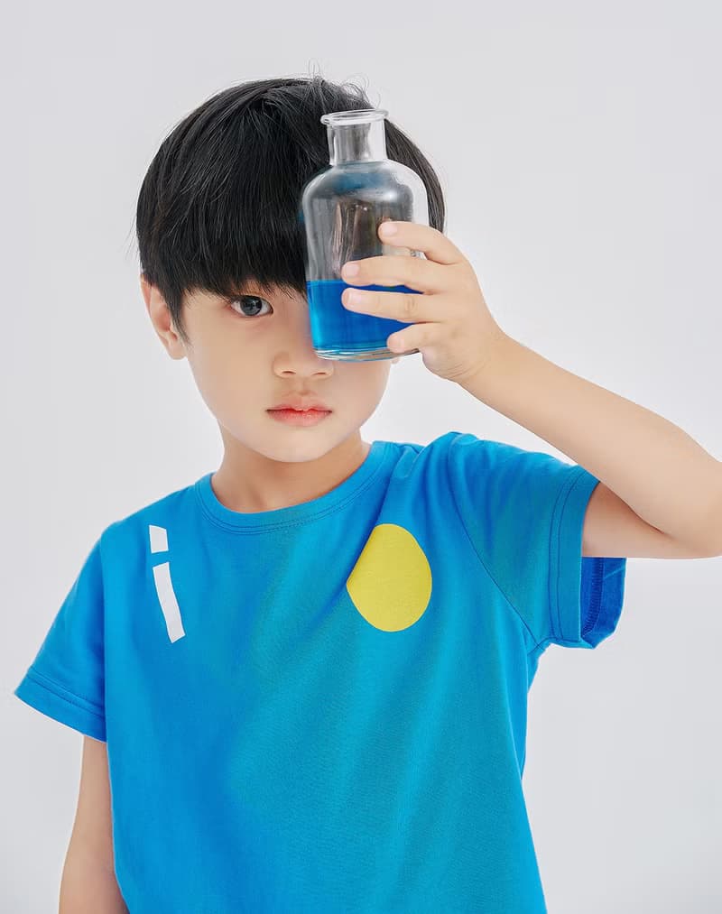 【出清優惠】幾何元素彩繪棉T  白/藍