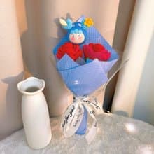 天秤座鉤織花束 手作紅色玫瑰和天秤小玩偶