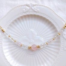美人石 粉晶 + 白晶 天然石水晶手鍊  溫柔美麗氣質 可調節長度