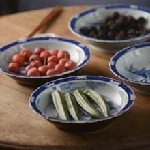 手繪青花瓷盤 菱形折邊碗 手作碗 中國古風典雅之作