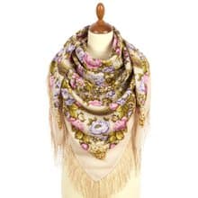 Pavlovo Posad Russian Shawl 100% Wool Scarf Wrap Silk Fringe 125x125 cm 2000-3
