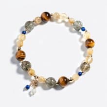 綠髮碧璽金髮晶虎眼石黃水晶14k包金 水晶手鍊 | 事業財運 招財