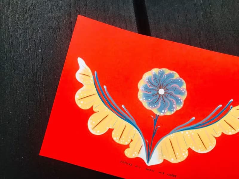 英國手繪 大紅 花朵 植物 盆栽 插畫 作品 復古手繪畫作 收藏