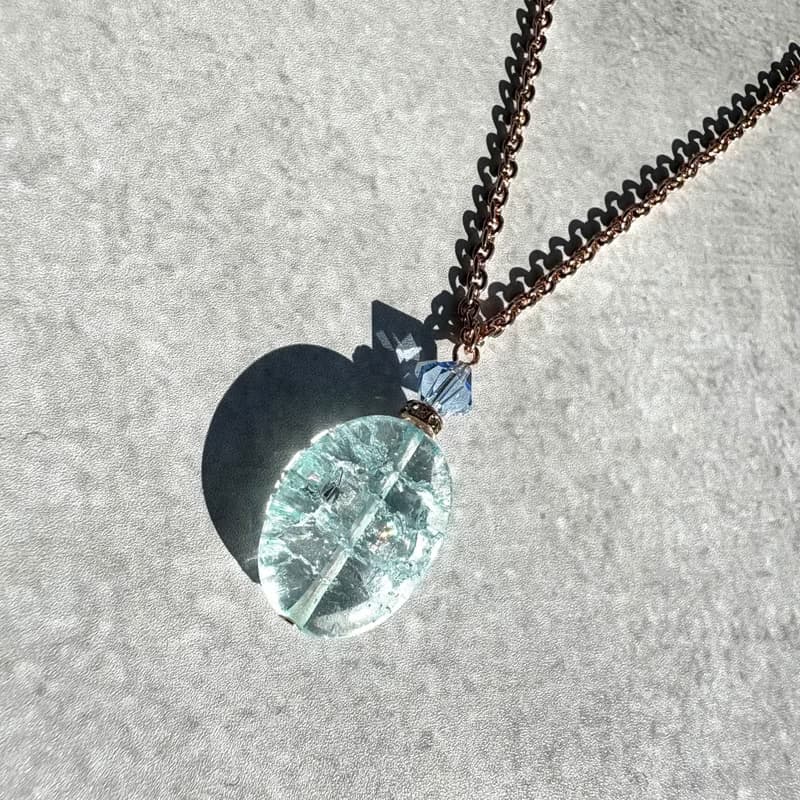 水晶 項鍊 香水瓶 簡約 優雅 精緻 裂紋 藍色 18K玫瑰金