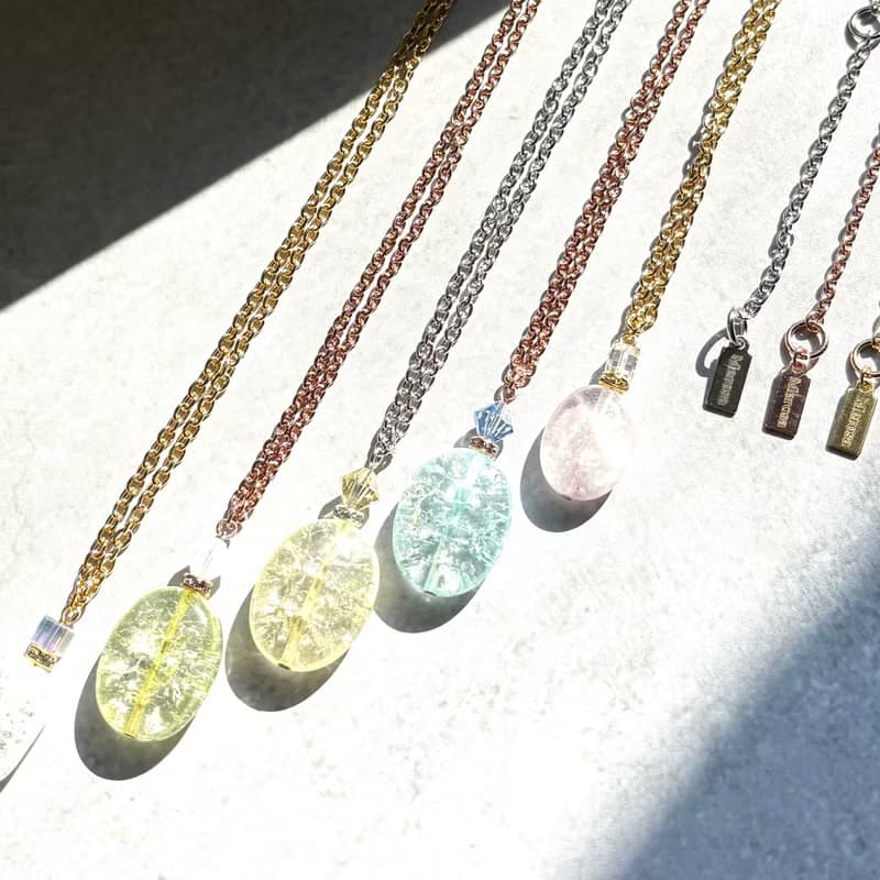水晶 項鍊 香水瓶 簡約 優雅 精緻 裂紋 藍色 18K玫瑰金