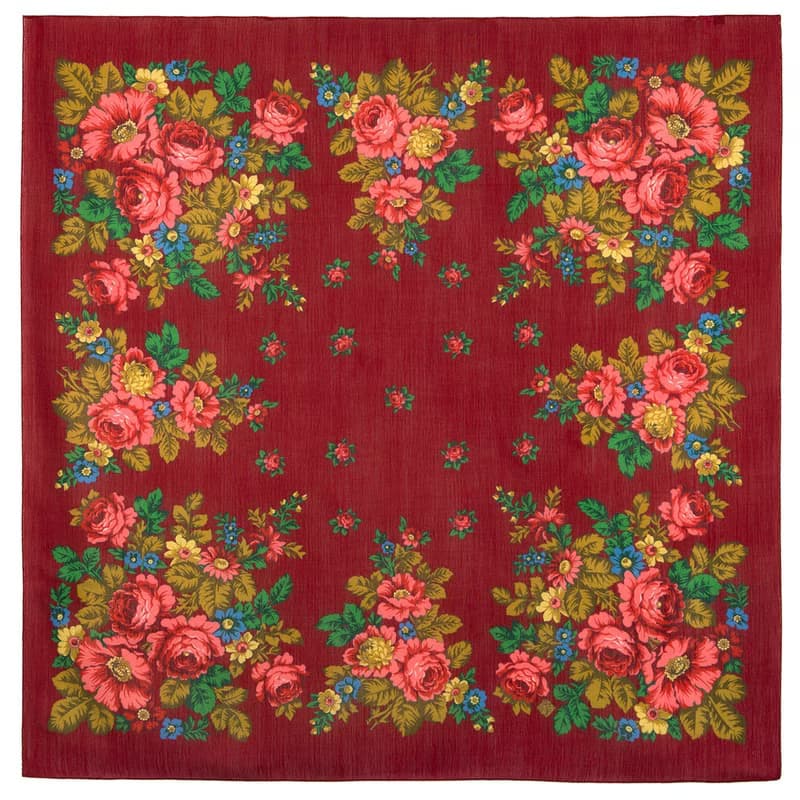 Original Pavlovo Posad Russian Shawl 100% Wool Woolen Scarf 115x115 cm 1847-5