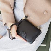 Mary (Black) : Mini wallet, short wallet, cow leather, Black, Zip pouch