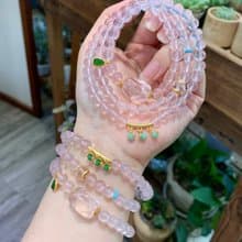 天然莫桑比克粉晶三圈手鏈項鏈兩用款 招桃花旺人緣 情人節禮物