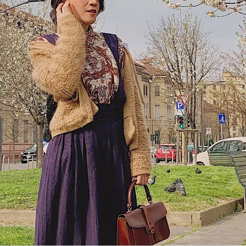 歐洲古著 義大利製 Sonia Rykiel 綁帶 咖啡與黑色羊毛外套
