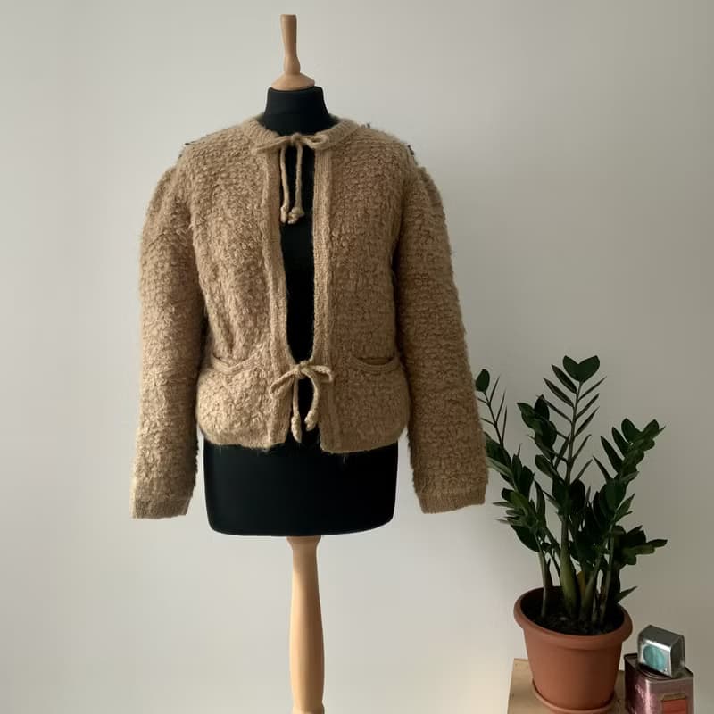 歐洲古著 義大利製 Sonia Rykiel 綁帶 咖啡與黑色羊毛外套