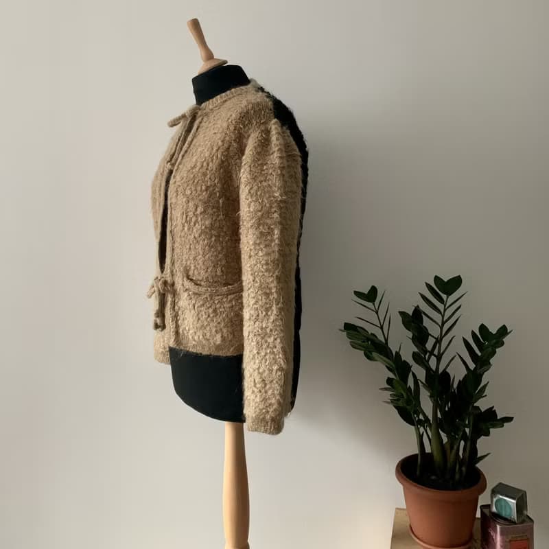 歐洲古著 義大利製 Sonia Rykiel 綁帶 咖啡與黑色羊毛外套