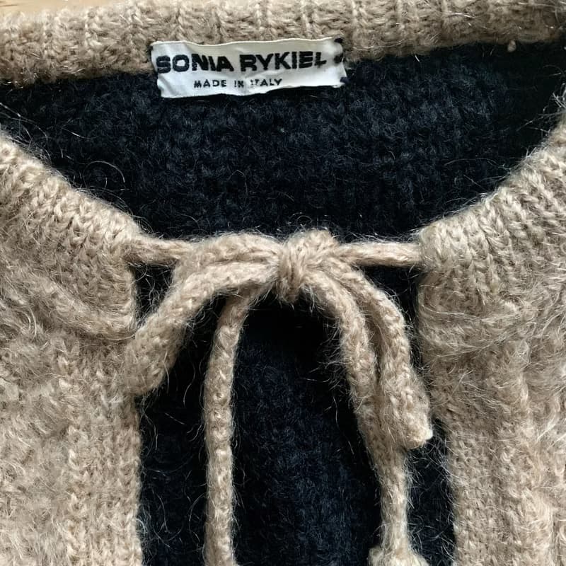 歐洲古著 義大利製 Sonia Rykiel 綁帶 咖啡與黑色羊毛外套