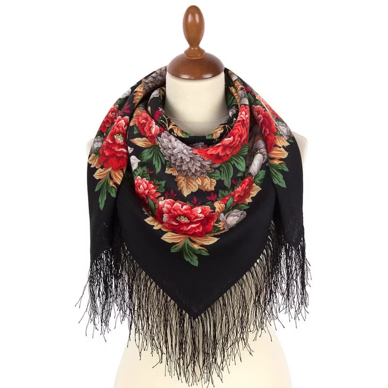 Authentic Pavlovo Posad Russian Shawl Scarf Soft 100% Wool 89x89 cm 2009-18
