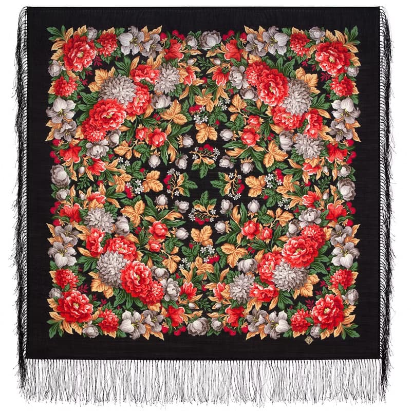 Authentic Pavlovo Posad Russian Shawl Scarf Soft 100% Wool 89x89 cm 2009-18