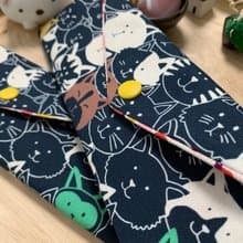 文青風環保純棉筷袋 喵喵大頭貼 耐看湛藍 超萌 日本 潮物 收納