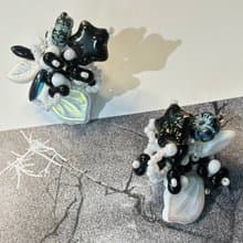 夜航星 串珠花朵耳釘 手作花叢耳飾 黑白花朵耳環