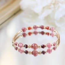 勃根地的小旅行。健康幸福好人緣避邪水晶手鍊 草莓晶 石榴石