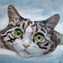 Tabby Cat Original Painting, Funny Kitten Portrait, Pet Wall Art, Cute Animal