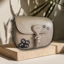 手繪煤炭Saddle 真皮手袋,托特包,斜背包,斜孭袋 大象灰