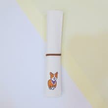 環保餐具 帆布收納套袋組 含筷子湯匙 紫領巾柯基犬