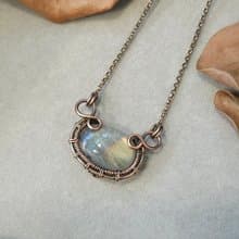 金屬線編織 拉長石項鍊 手作飾品 復古穿搭配件