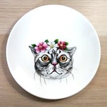 僅此一件! 繽紛小花美短貓點心盤