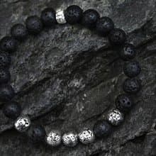 燧生suei 黑火山岩 實心火山石鑄造925銀 天然石純銀手珠 手鍊
