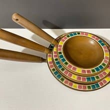 帶有可拆卸手柄的復古木餐具 3 件套木質圓盤