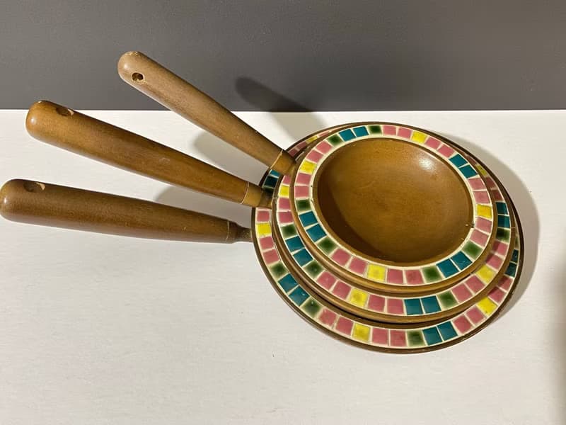 帶有可拆卸手柄的復古木餐具 3 件套木質圓盤