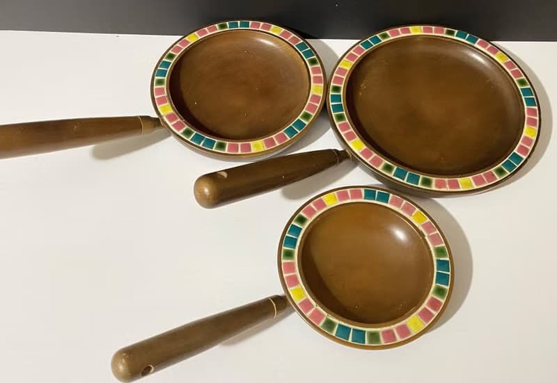 帶有可拆卸手柄的復古木餐具 3 件套木質圓盤