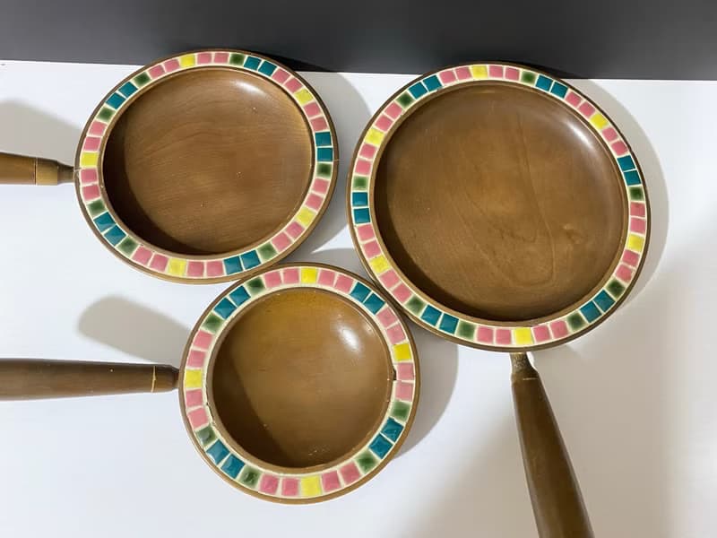 帶有可拆卸手柄的復古木餐具 3 件套木質圓盤