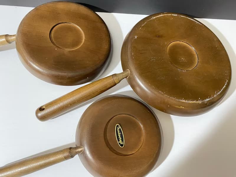 帶有可拆卸手柄的復古木餐具 3 件套木質圓盤