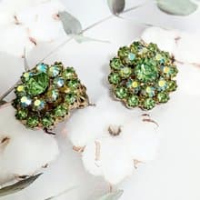vintage jewelry  璀璨花簇萊茵鑽 夾式耳環