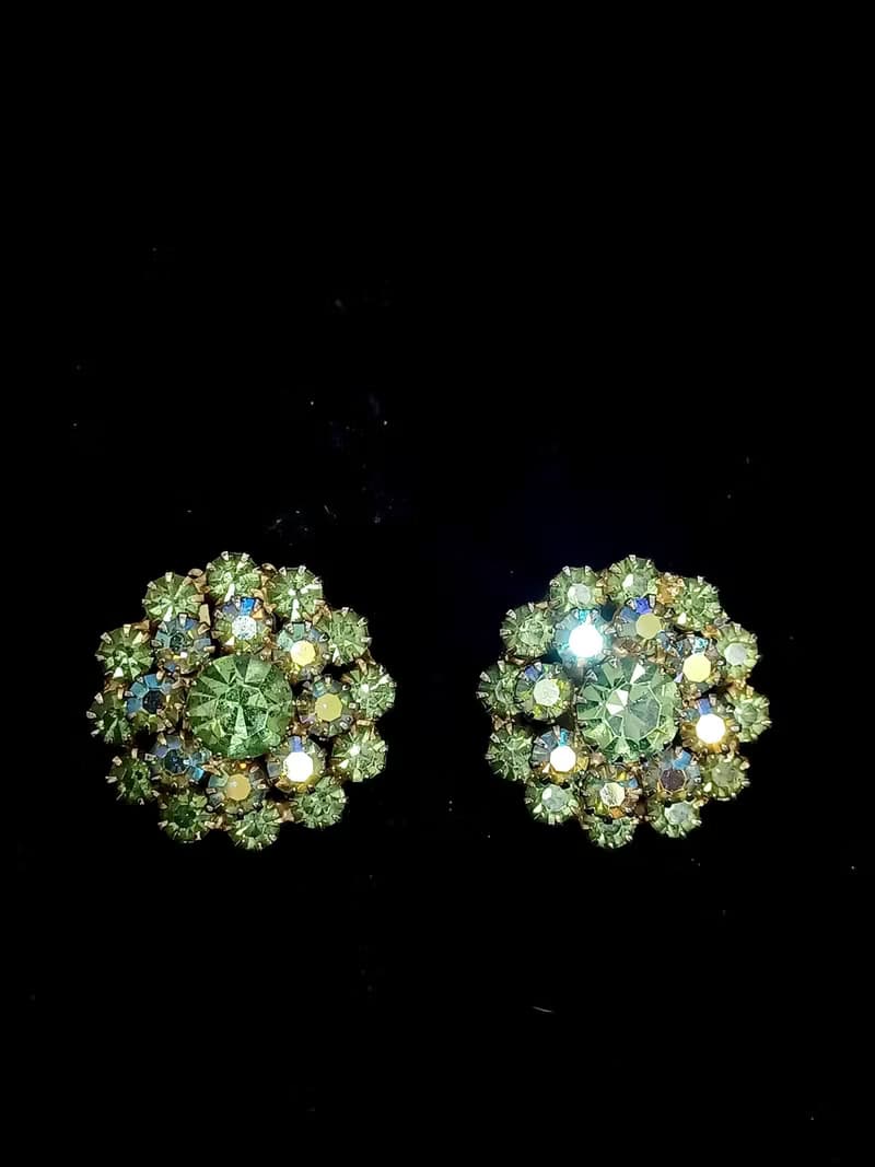 vintage jewelry  璀璨花簇萊茵鑽 夾式耳環
