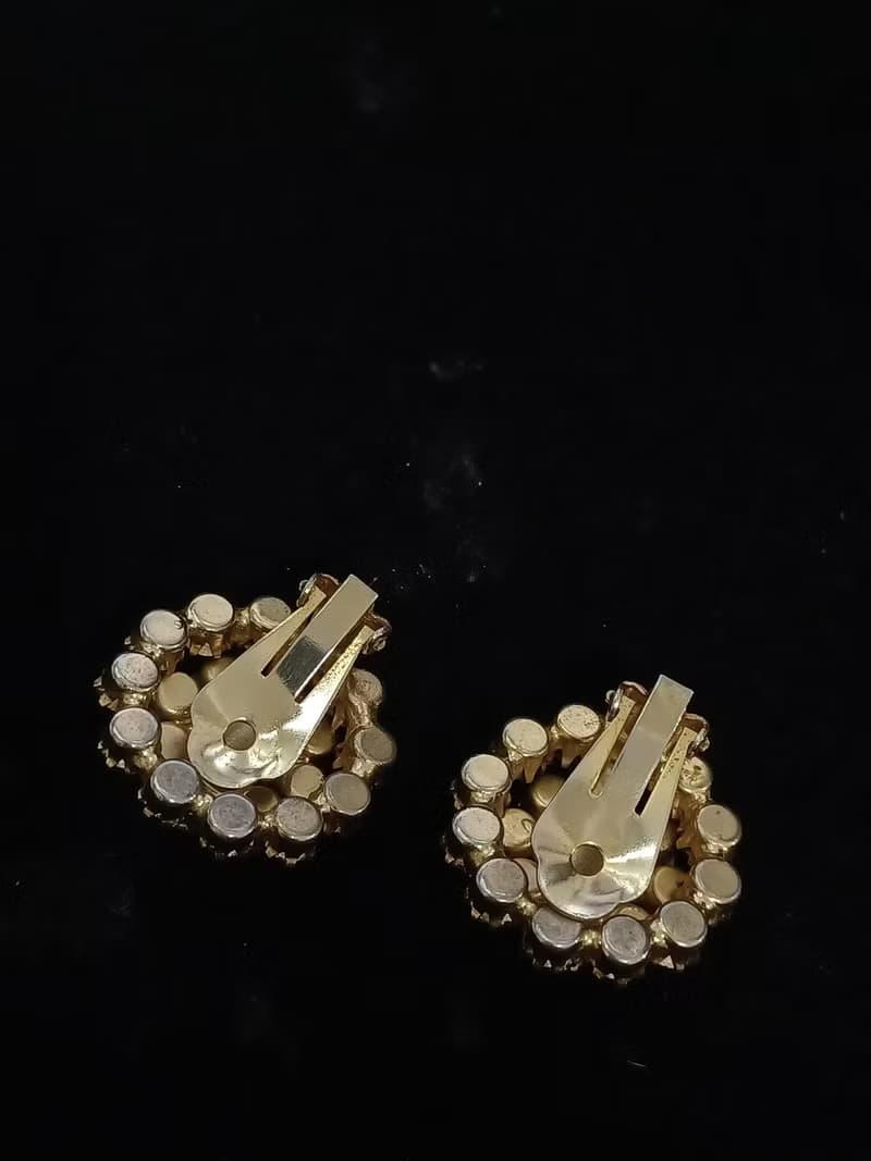 vintage jewelry  璀璨花簇萊茵鑽 夾式耳環