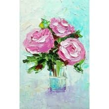 Pink Roses Floral Bouquet Original Painting, Flower Artwork, Small Wall Art