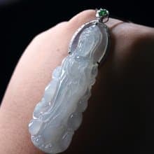 冰種翡翠觀音菩薩項鍊 18K金鑽石鑲嵌 | 天然緬甸玉翡翠A貨 |送禮