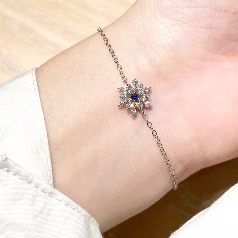 冰藍雪花 | 氣質白色鋯石純銀鍍白金手鍊