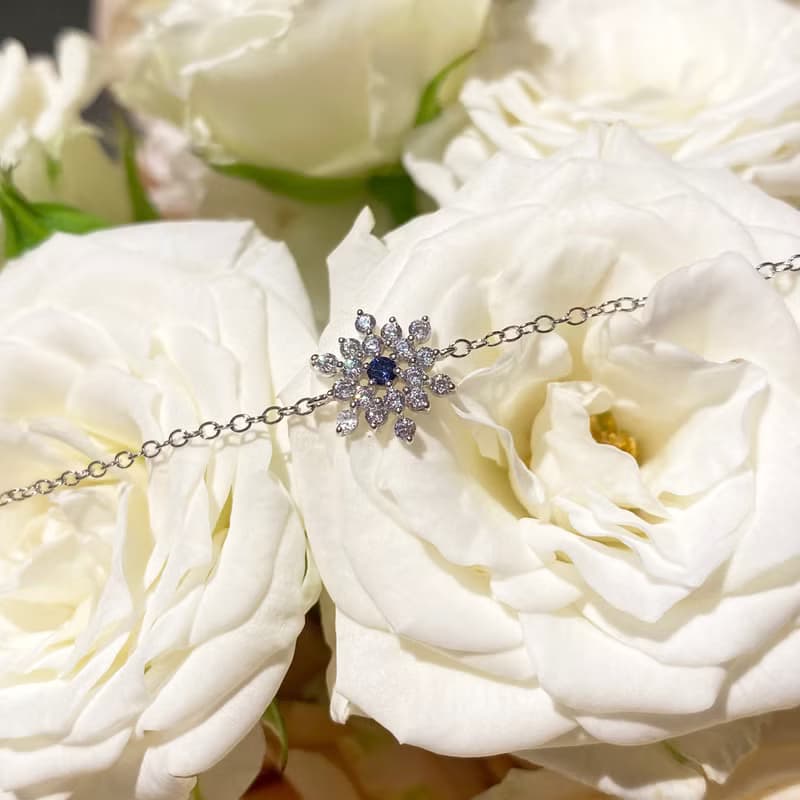 冰藍雪花 | 氣質白色鋯石純銀鍍白金手鍊