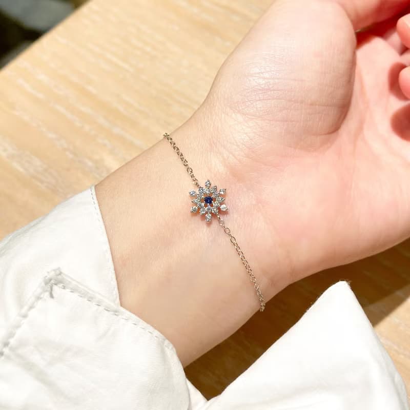 冰藍雪花 | 氣質白色鋯石純銀鍍白金手鍊