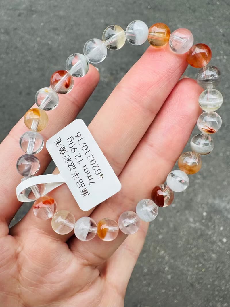 春天色糖果玻璃體半盆彩兔毛水晶7mm12.90g手珠稀有紫兔毛藍兔毛