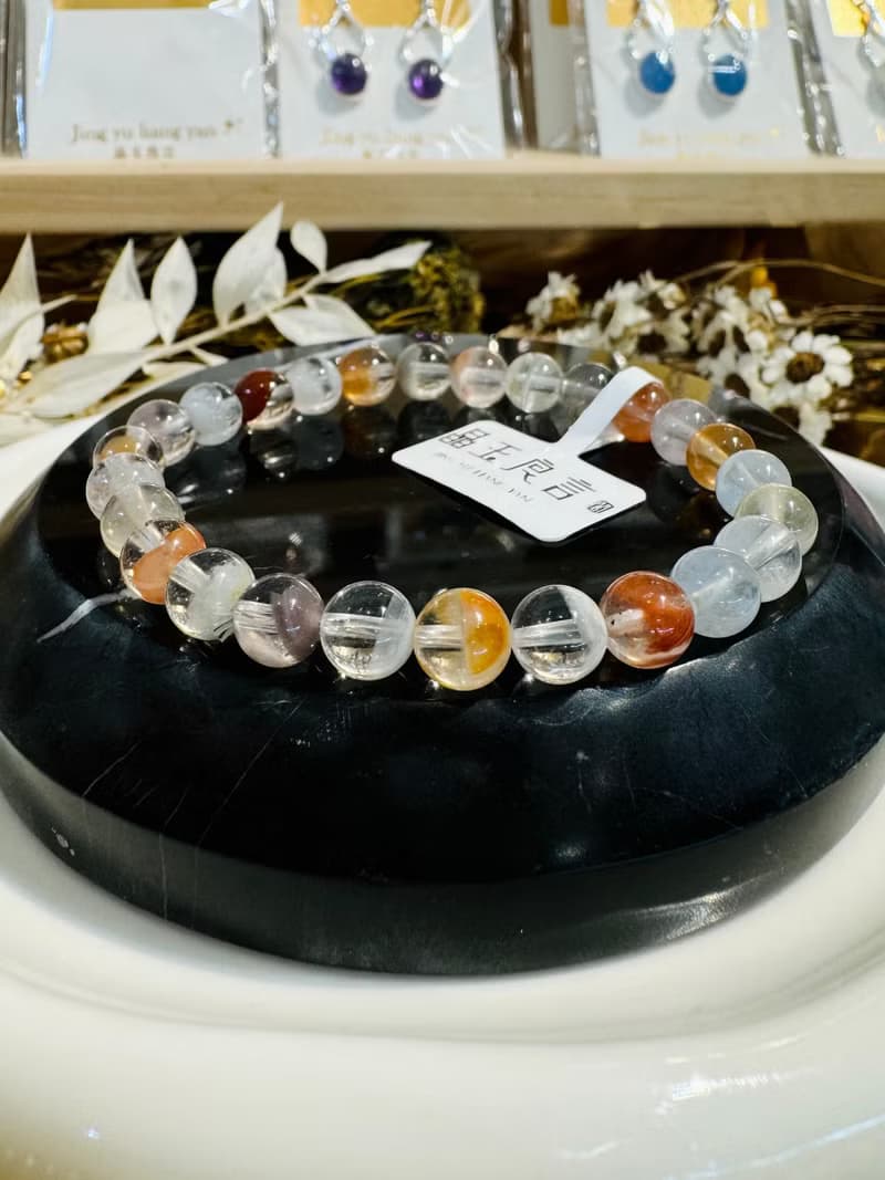 春天色糖果玻璃體半盆彩兔毛水晶7mm12.90g手珠稀有紫兔毛藍兔毛