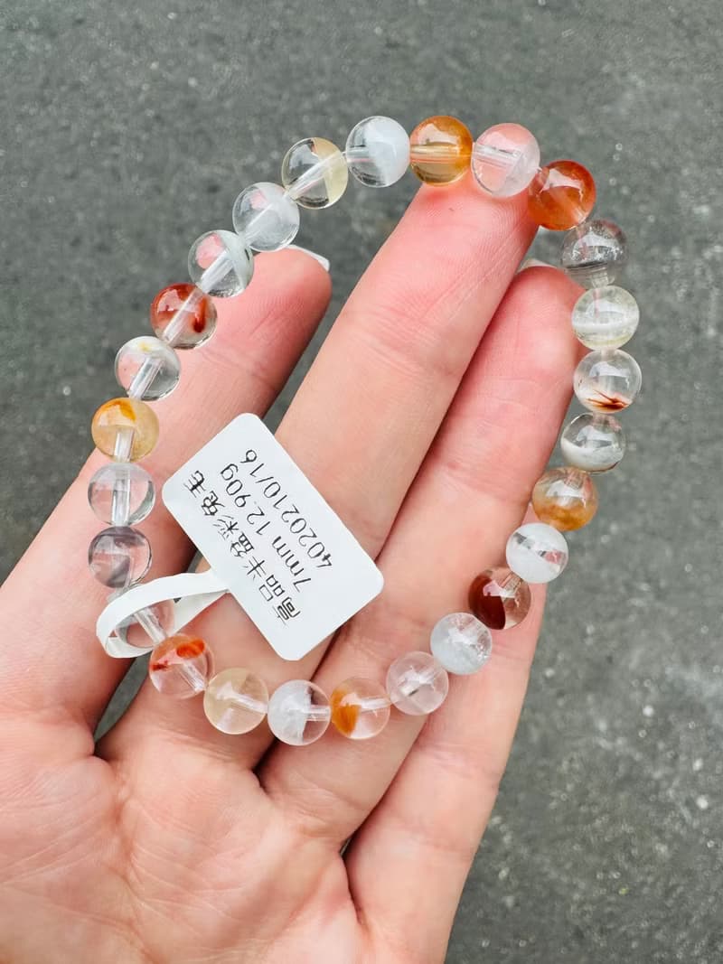 春天色糖果玻璃體半盆彩兔毛水晶7mm12.90g手珠稀有紫兔毛藍兔毛