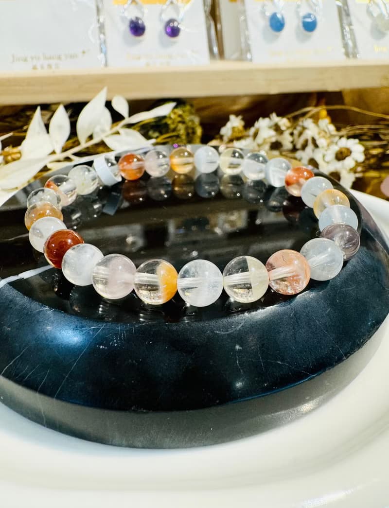 春天色糖果玻璃體半盆彩兔毛水晶7mm12.90g手珠稀有紫兔毛藍兔毛